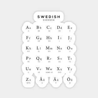 Swedish Alphabet Chart, Sweden Language Chart, White Sticker